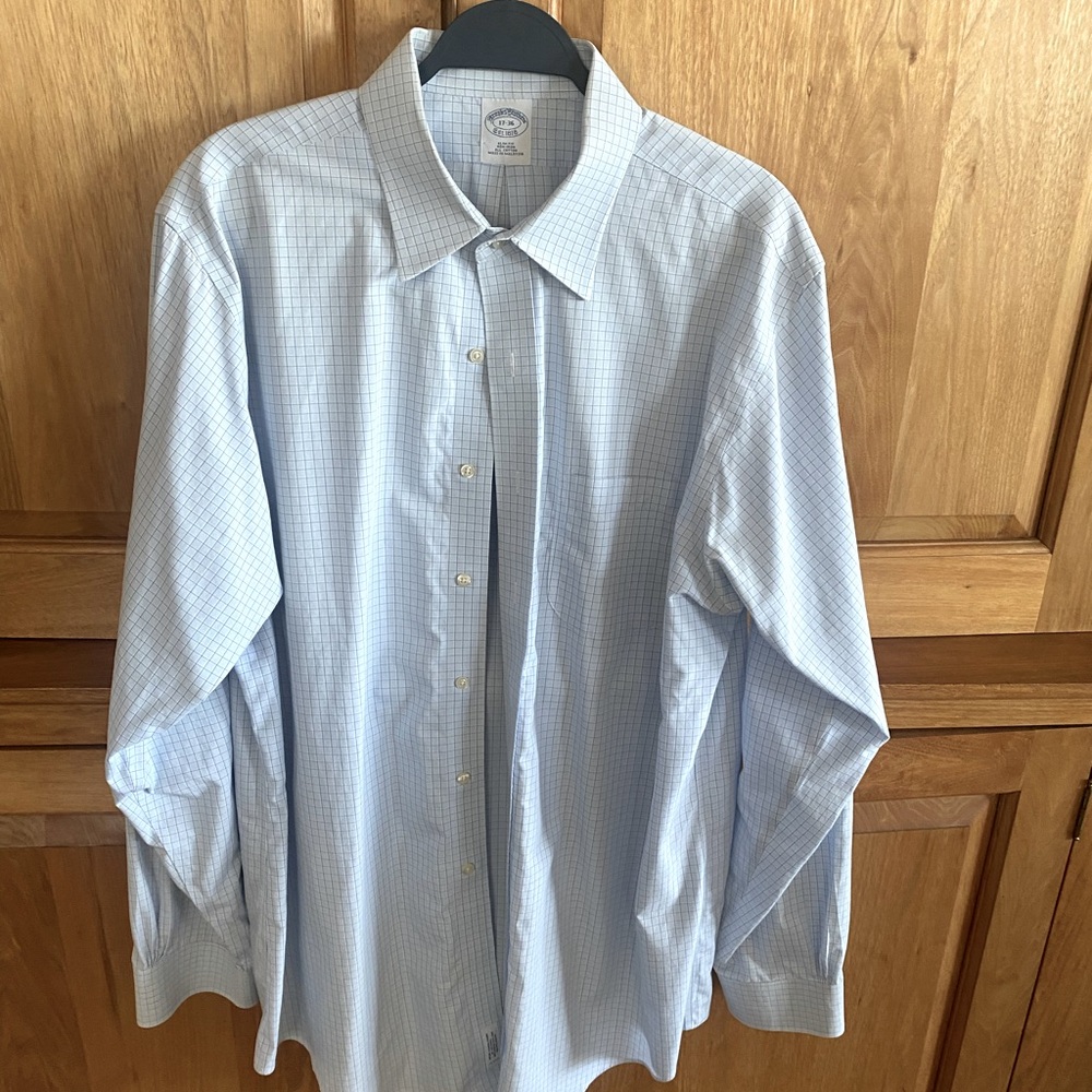 Brooks Brothers men’s casual dress shirt. Lt blue check